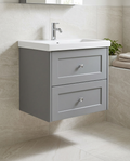 Clara 600mm Wall Hung Vanity Unit & Basin, 2 Drawers in a bright modern bathroom