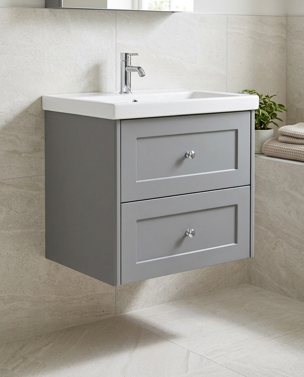 Clara 600mm Wall Hung Vanity Unit & Basin, 2 Drawers