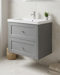 Clara 800mm Wall Hung Vanity Unit & Basin, 2 Drawers in a bright modern bathroom