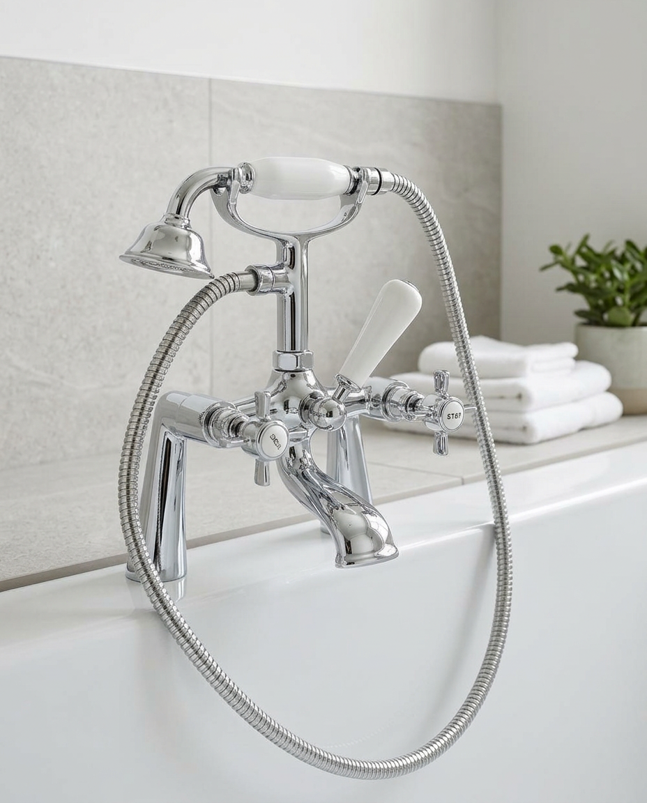 Clarence Bath Shower Mixer in a bright modern bathroom
