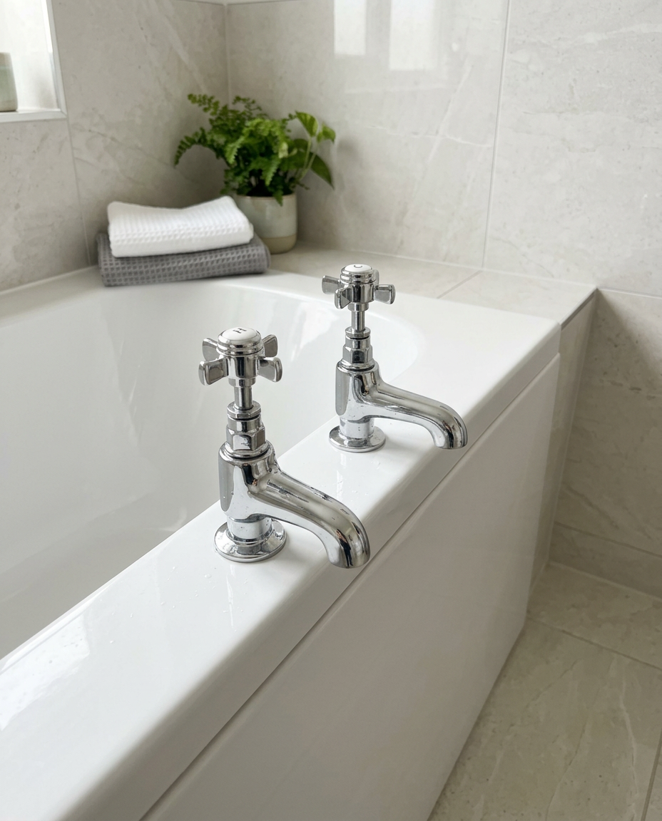 Clarence Bath Taps in a bright modern bathroom