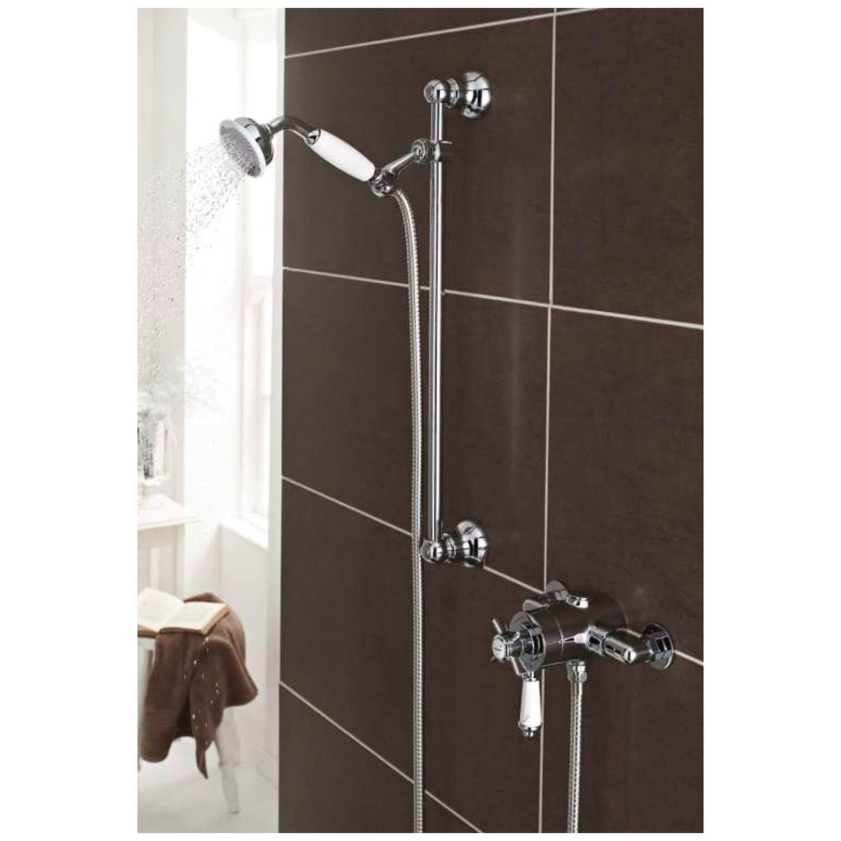 Clarence Traditional Thermostatic Shower Sets & Valves, Exposed valve with adjustable slide rail kit