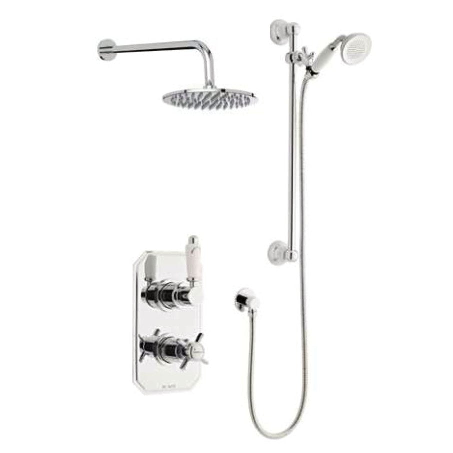 Clarence Traditional Thermostatic Shower Sets & Valves, Concealed valve with slide rail kit and overhead drencher