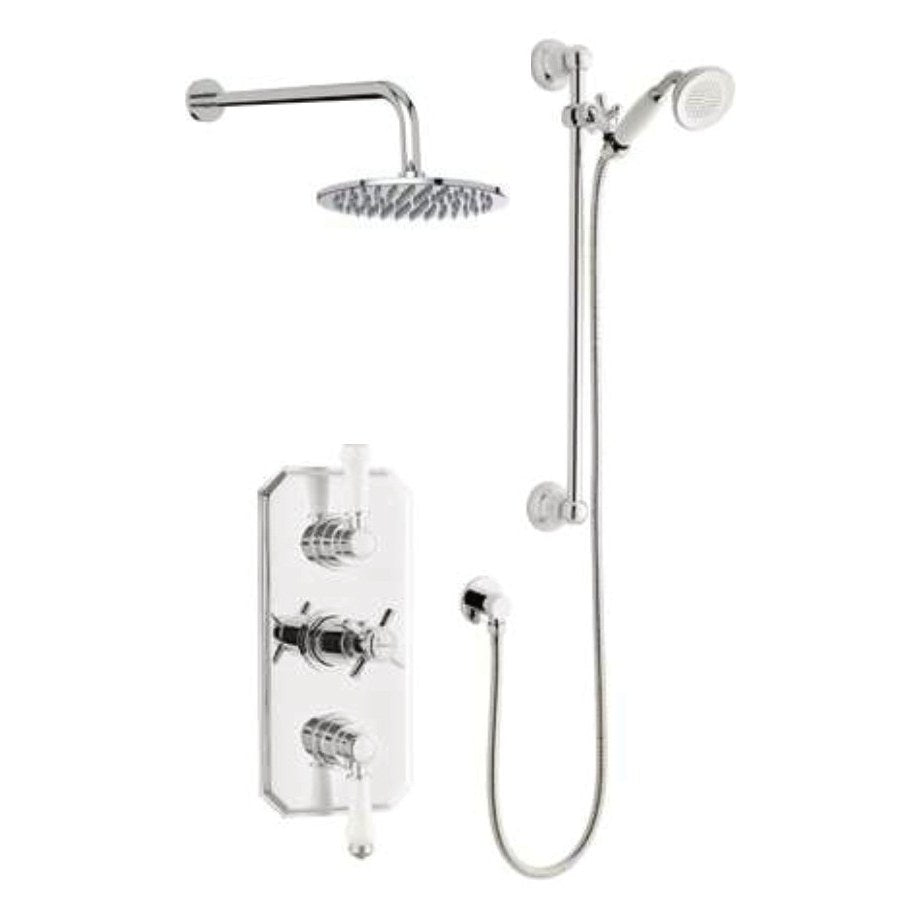 Clarence Traditional Thermostatic Shower Sets & Valves, Triple concealed valve with slide rail kit and overhead drencher