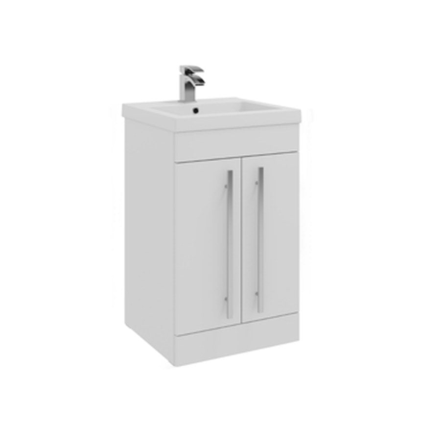 Clarity 500mm Floor Standing Vanity Unit & Basin, 2 Doors – White gloss