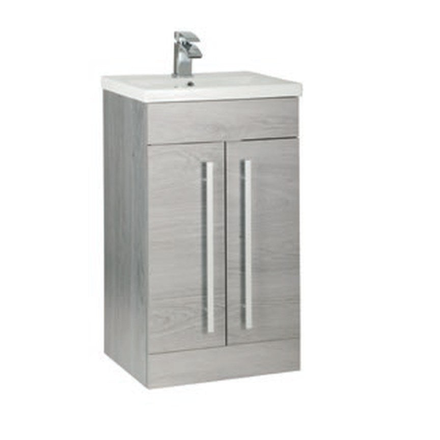 Clarity 500mm Floor Standing Vanity Unit & Basin, 2 Doors – Silver oak