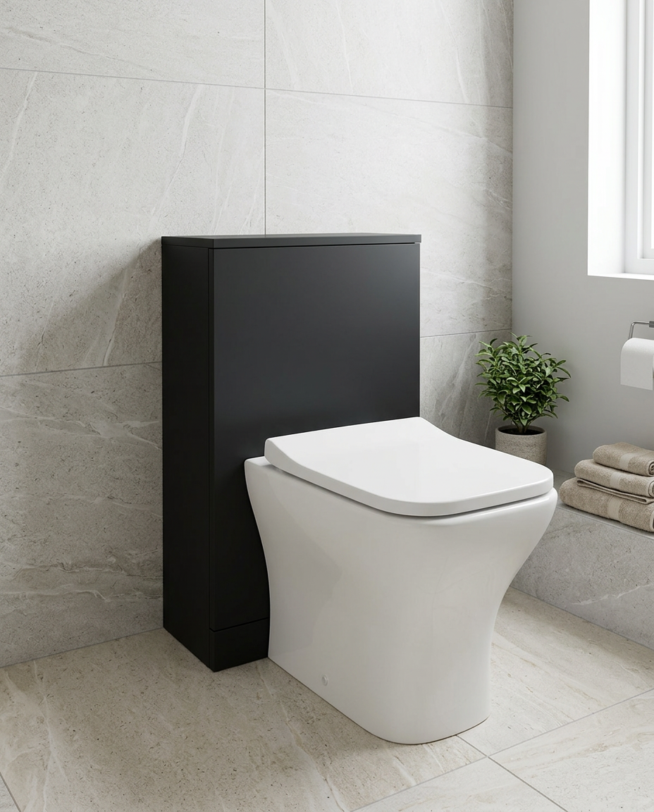 Clarity 505mm WC Unit, matt black in a bright modern bathroom