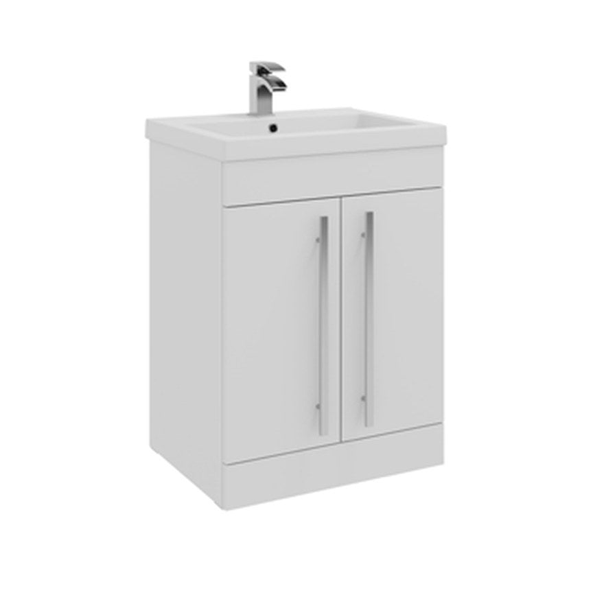 Clarity 600mm Floor Standing Vanity Unit & Basin, 2 Doors – White gloss