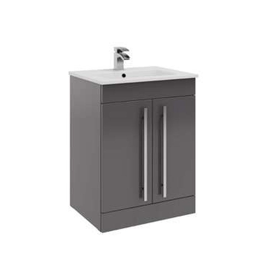 Clarity 600mm Floor Standing Vanity Unit & Basin, 2 Doors – Storm grey gloss