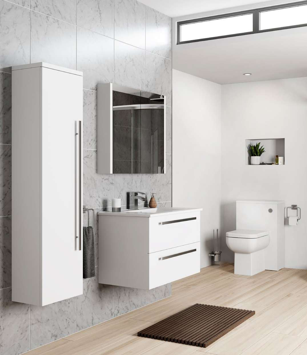 Clarity 600mm Floor Standing Vanity Unit & Basin, 2 Drawers in a bathroom setting