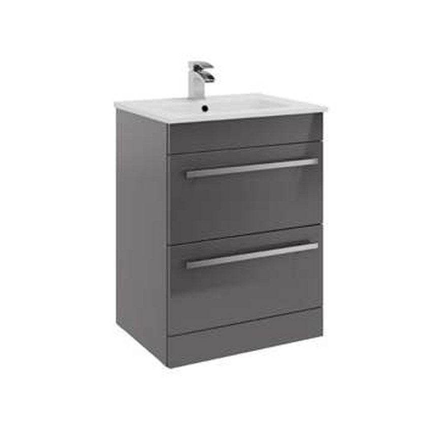 Clarity 600mm Floor Standing Vanity Unit & Basin, 2 Drawers – Storm grey gloss