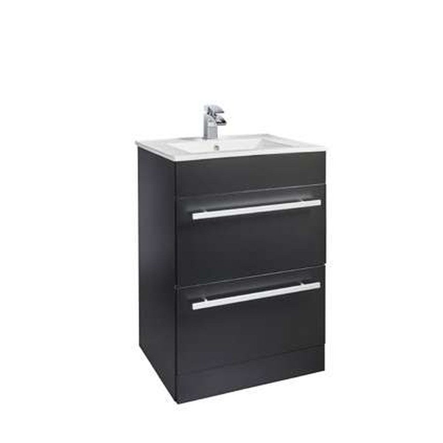 Clarity 600mm Floor Standing Vanity Unit & Basin, 2 Drawers – Matt black
