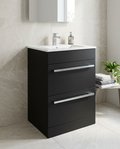 Clarity 600mm Floor Standing Vanity Unit & Basin, 2 Drawers, matt black in a bright modern bathroom