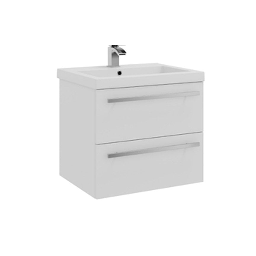 Clarity 600mm Wall Hung Vanity Unit & Basin, 2 Drawers – White gloss
