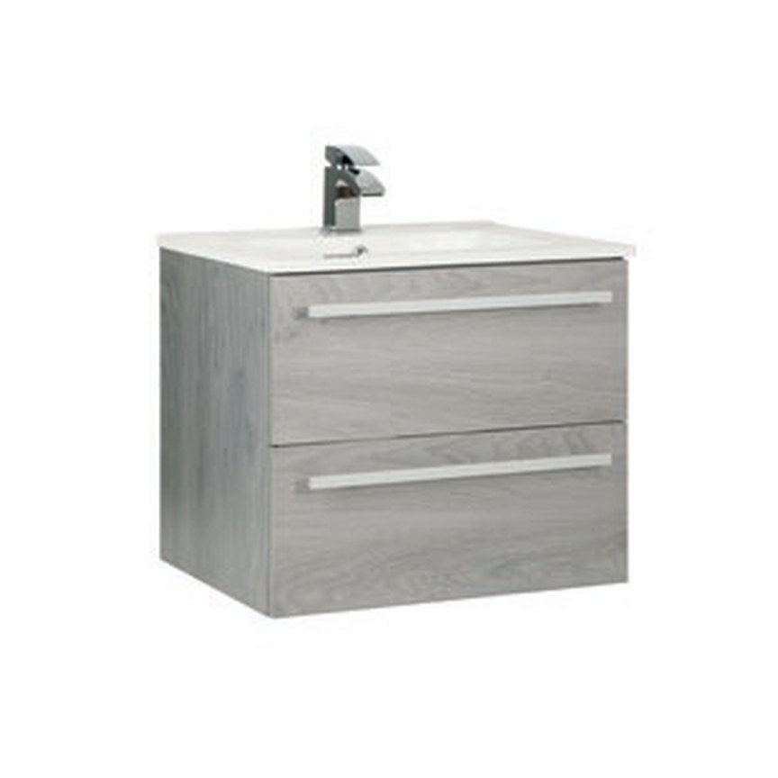 Clarity 600mm Wall Hung Vanity Unit & Basin, 2 Drawers – Silver oak