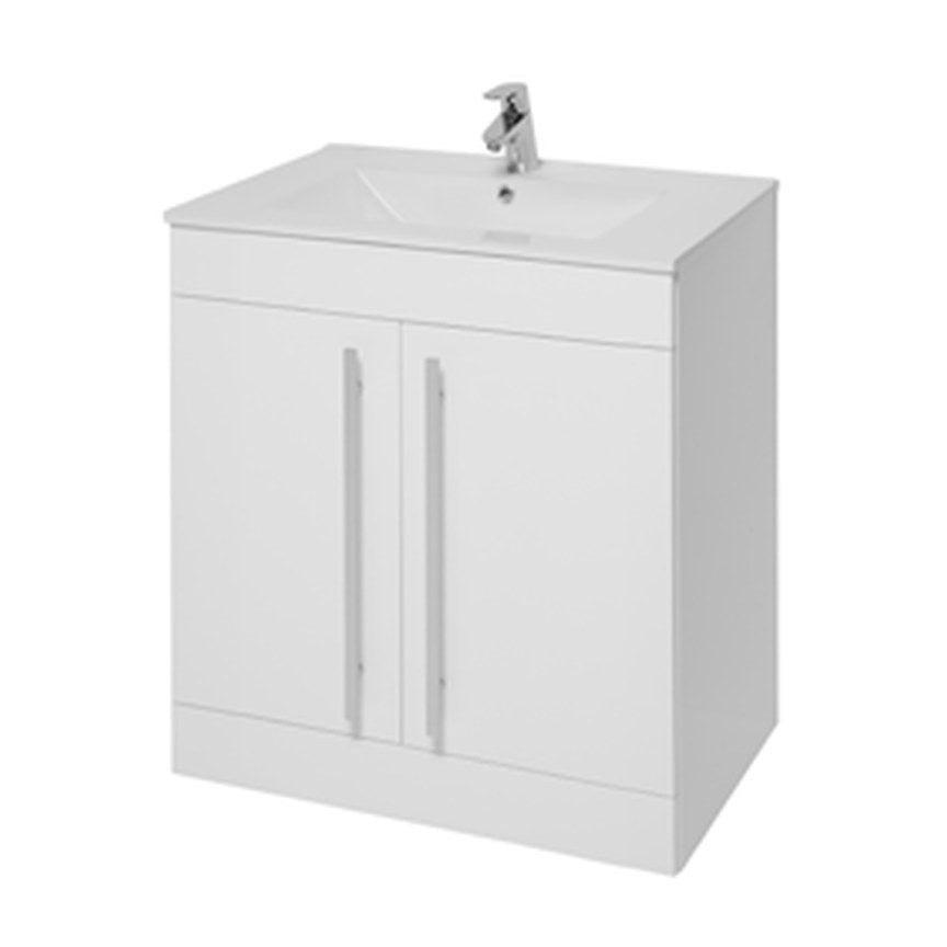 Clarity 800mm Floor Standing Vanity Unit & Basin, 2 Doors – White gloss