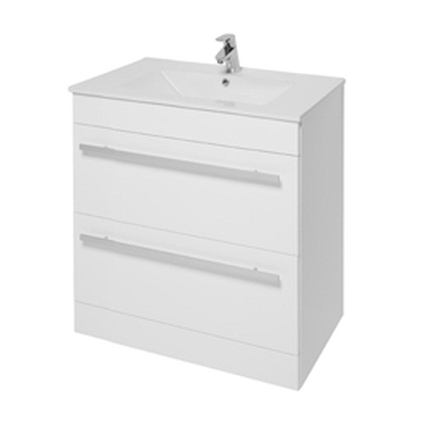 Clarity 800mm Floor Standing Vanity Unit & Basin, 2 Drawers – White gloss