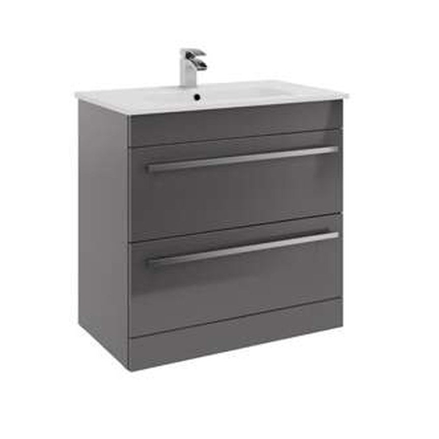 Clarity 800mm Floor Standing Vanity Unit & Basin, 2 Drawers – Storm grey gloss