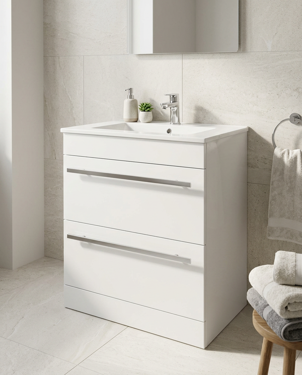 Clarity 800mm Floor Standing Vanity Unit & Basin, 2 Drawers