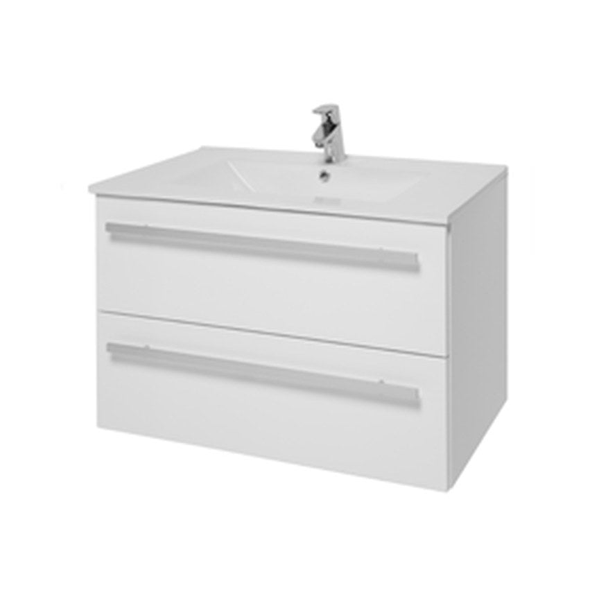 Clarity 800mm Wall Hung Vanity Unit & Basin, 2 Drawers – White gloss