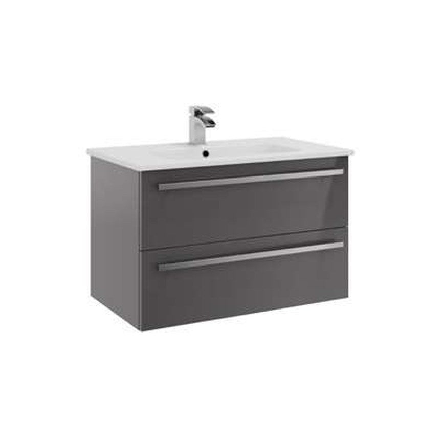 Clarity 800mm Wall Hung Vanity Unit & Basin, 2 Drawers – Storm grey gloss