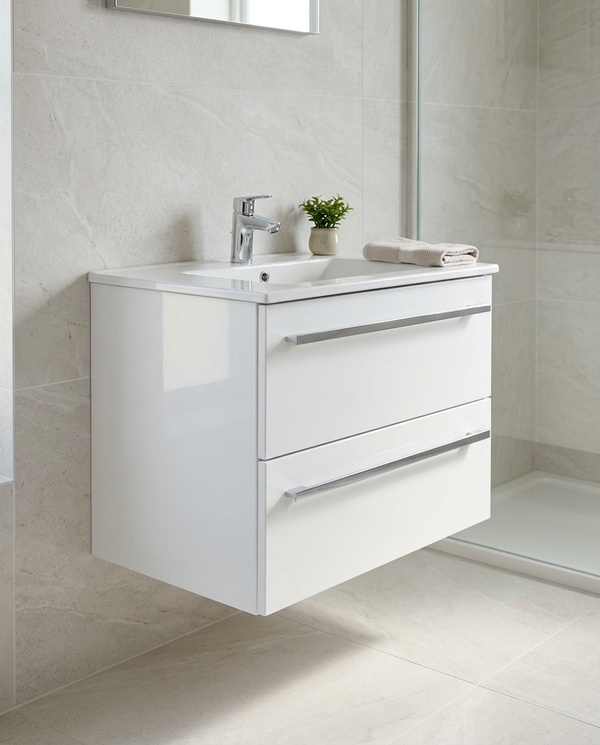 Clarity 800mm Wall Hung Vanity Unit & Basin, 2 Drawers