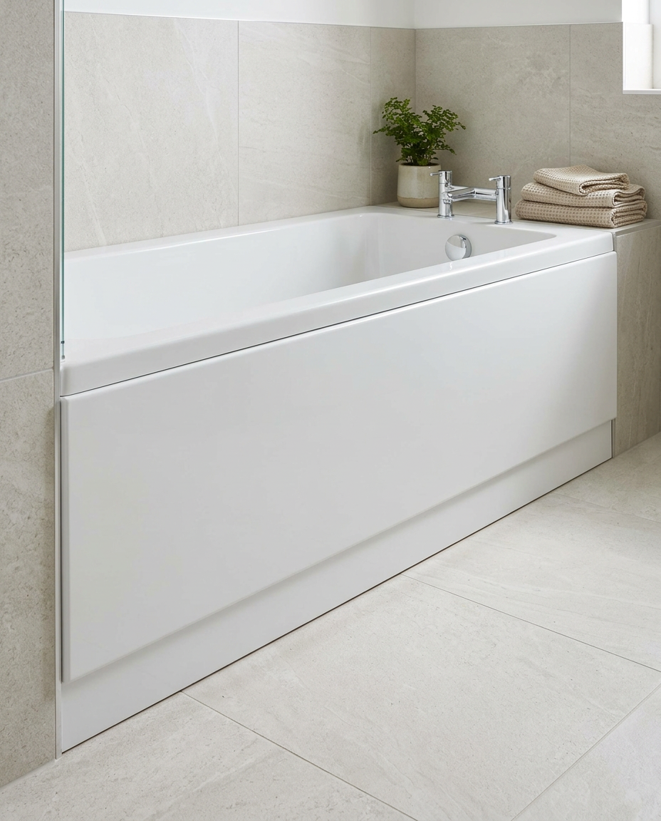 Clarity Bath Panels, white gloss in a bright modern bathroom