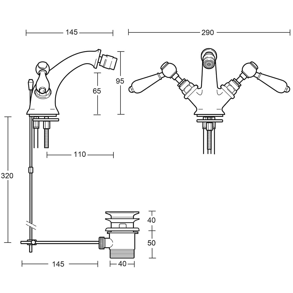 Radcliffe Mono Bidet Mixer dimensioned technical drawing