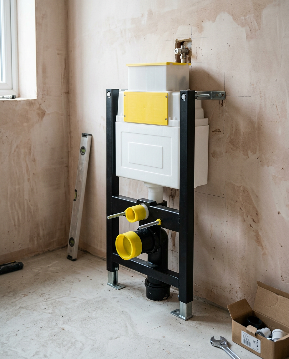 Concealed WC Frame with Cistern in a bright modern bathroom