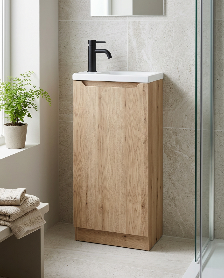 Concetta 400mm Floorstanding Vanity Unit & Basin, 1 Door in a bright modern bathroom