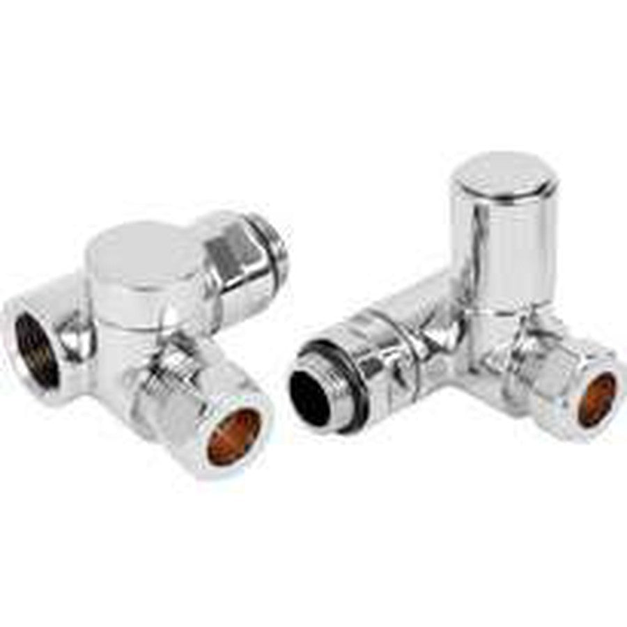 Corner Radiator Valves, Dual fuel corner valves for heating elements, chrome