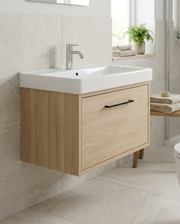 Cotsford 800mm Wall Hung Vanity Unit & Basin, 1 Drawer + Hidden Drawer