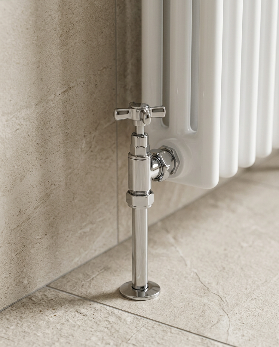 Crosshead Radiator Valves (Pair) in a bright modern bathroom