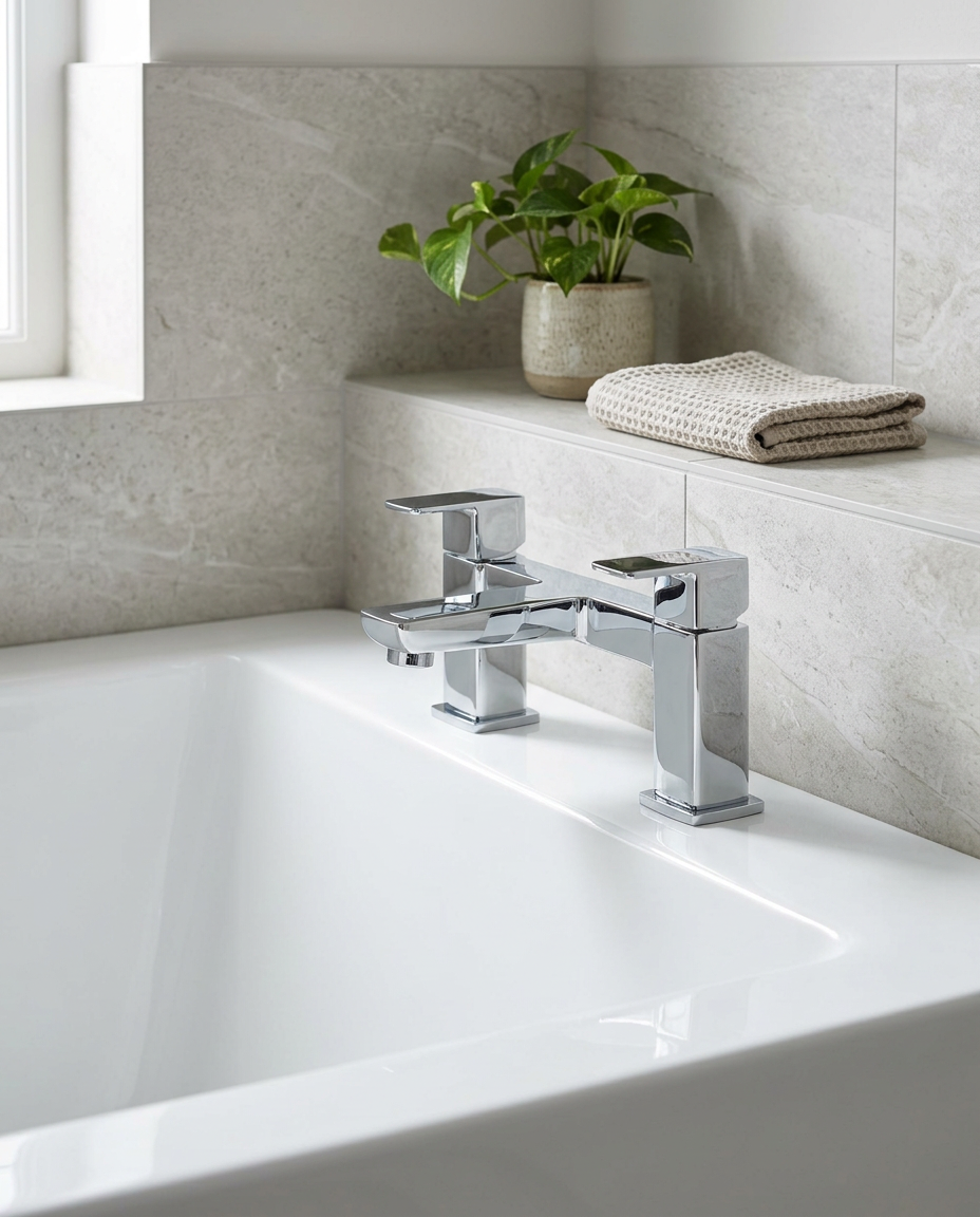 Cubo Bath Filler in a bright modern bathroom