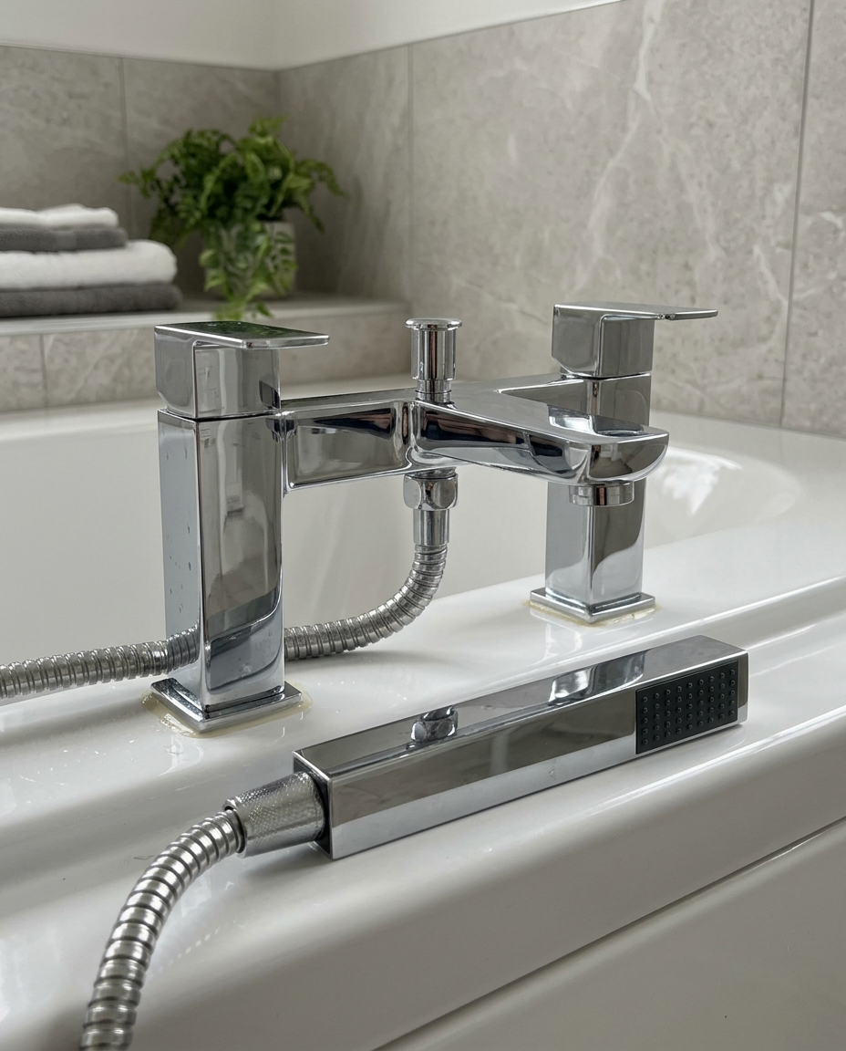 Cubo Bath Shower Mixer in a bright modern bathroom