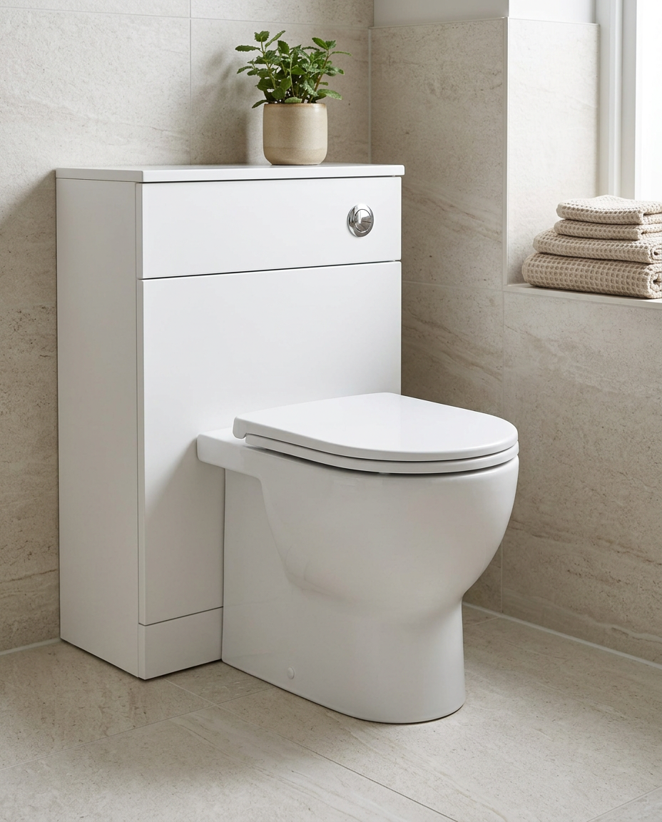 Duravit D-Code Back to Wall Toilet in a bright modern bathroom