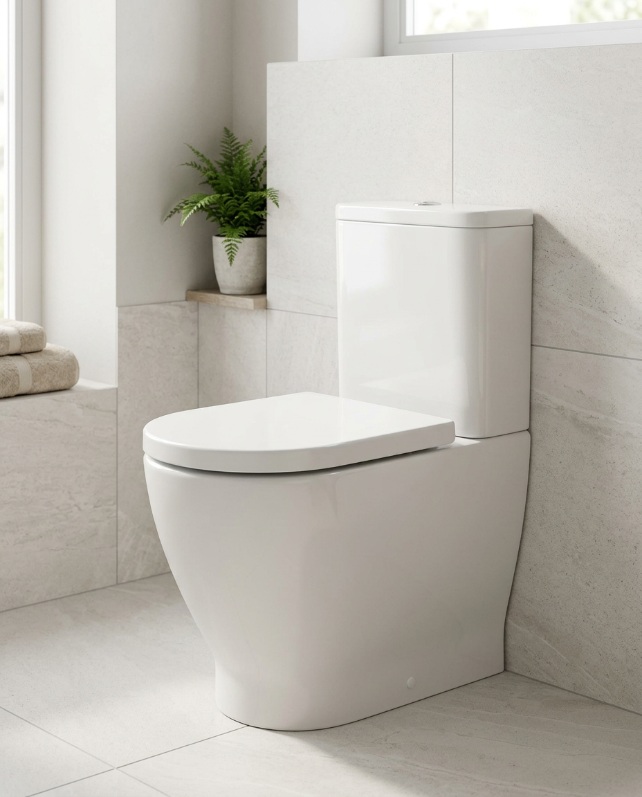 Duravit D-Code Close Coupled Toilet in a bright modern bathroom