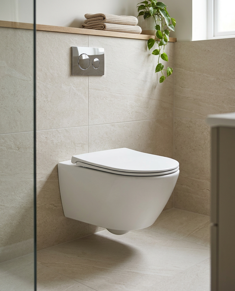 Duravit D-Neo Wall Hung Toilet in a bright modern bathroom