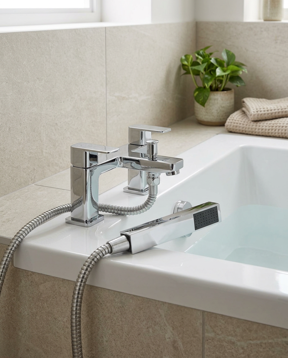Dara Bath Shower Mixer in a bright modern bathroom
