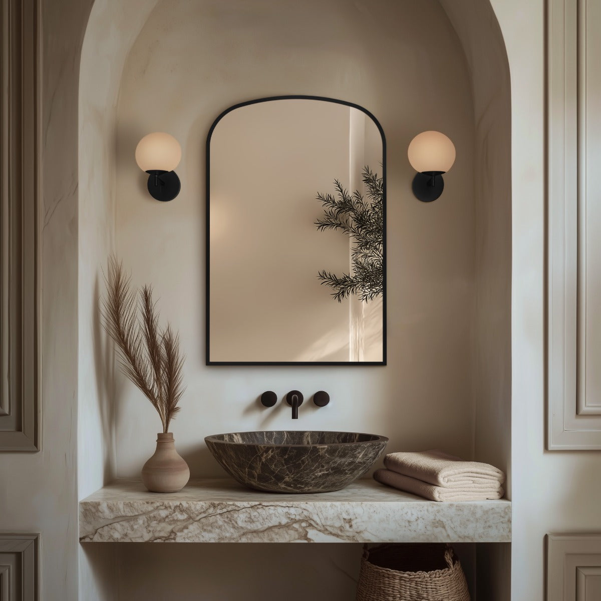Delphine Overmantel Arch Mirror 60x90cm - Black