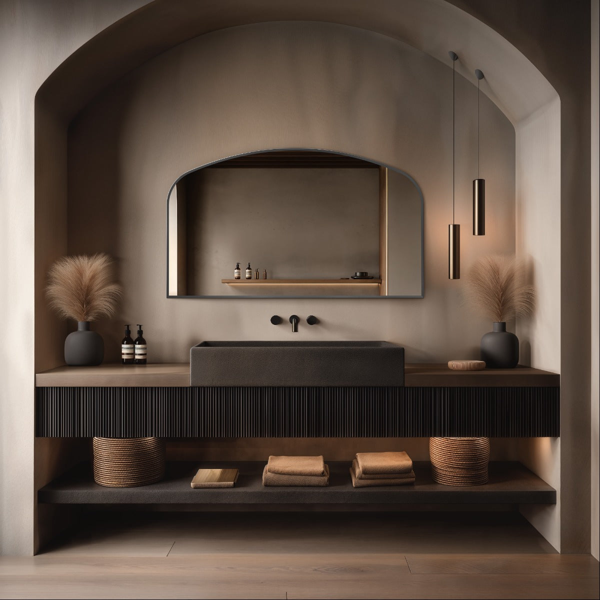 Delphine Overmantel Arch Mirror 120x70cm - Gunmetal