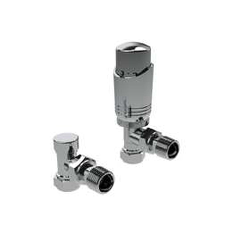 Designer Thermostatic Twin Radiator Valve Packs, Chrome, Angled