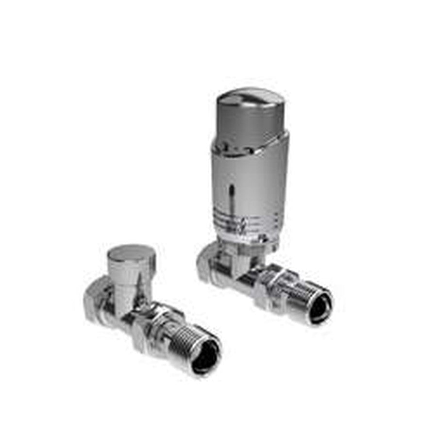 Designer Thermostatic Twin Radiator Valve Packs, Chrome, Straight