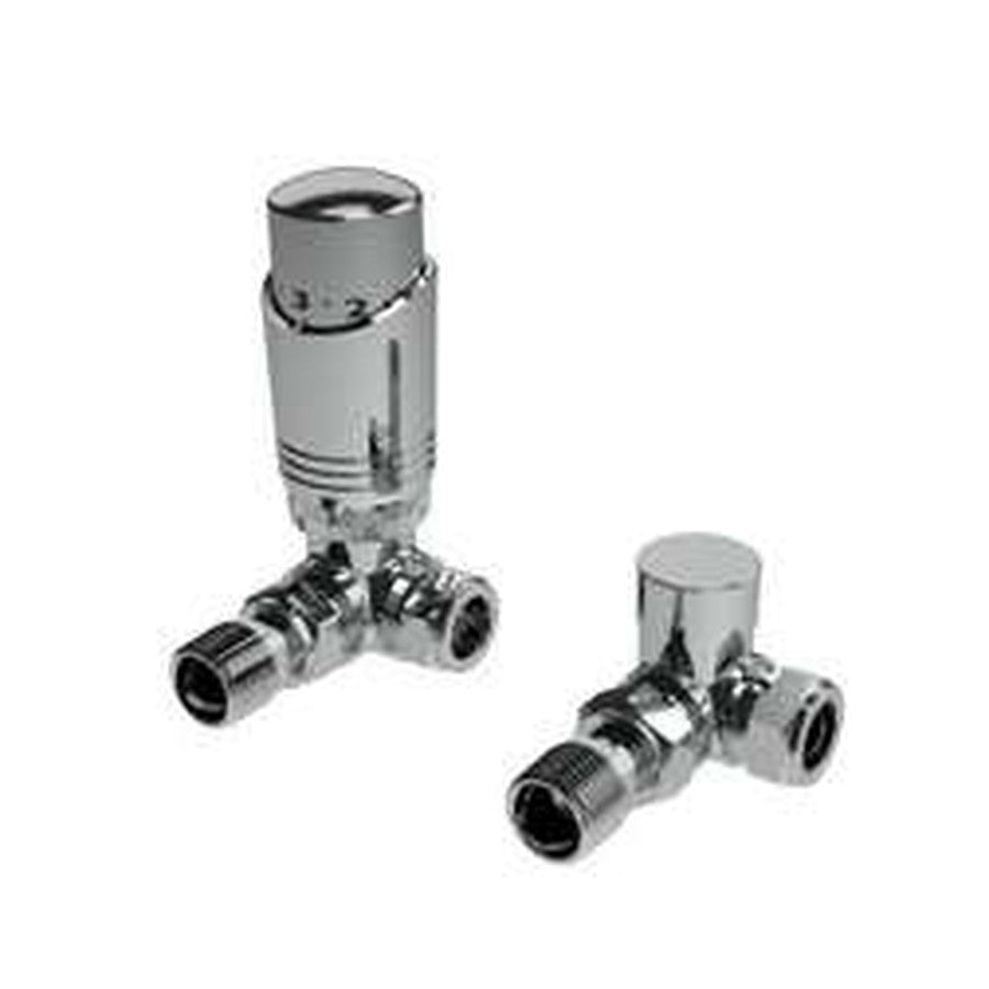 Designer Thermostatic Twin Radiator Valve Packs, Chrome, Corner