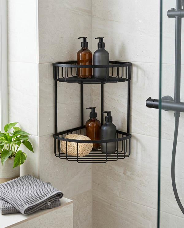 Double Corner Shower Basket, Matt Black