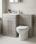 Duet 1100mm L-Shaped Furniture Pack, silver oak in a bright modern bathroom