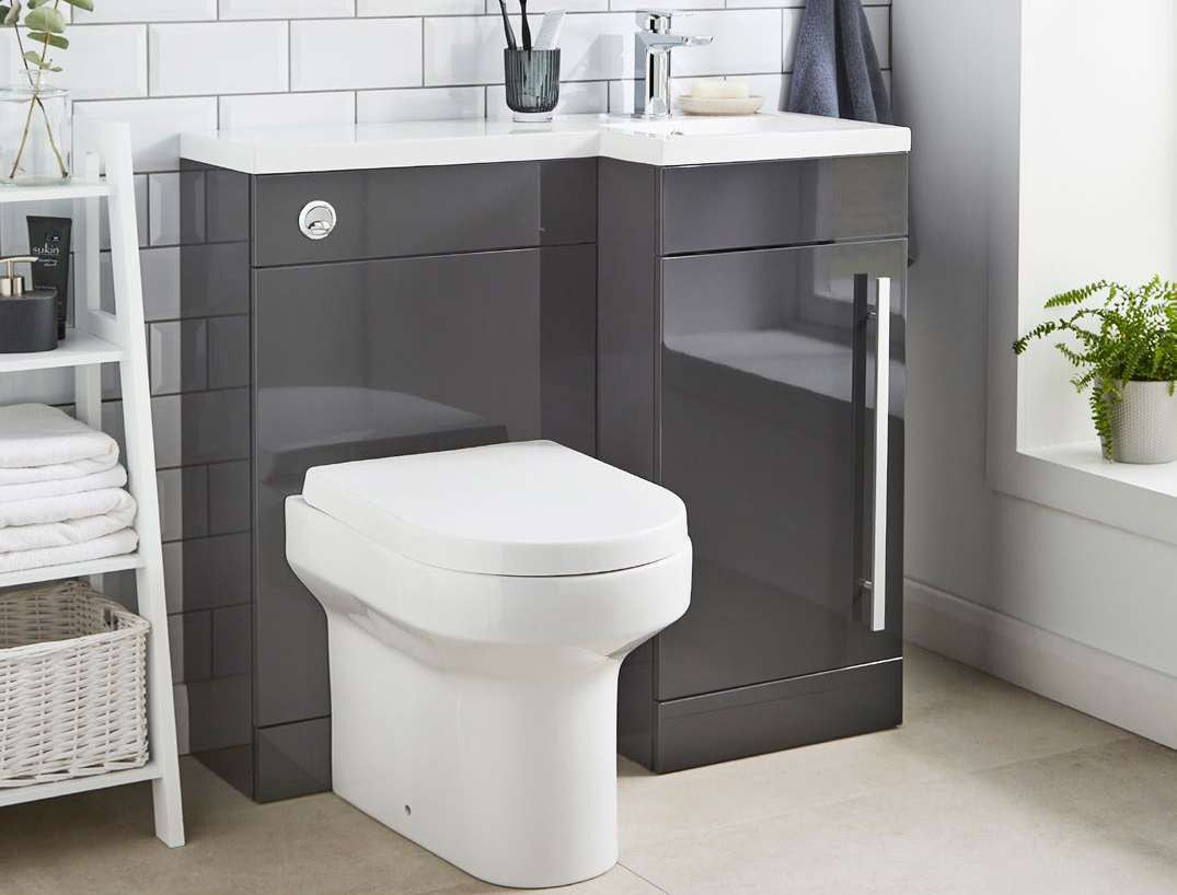 Duet 900mm L-Shaped Furniture Pack in a bathroom setting
