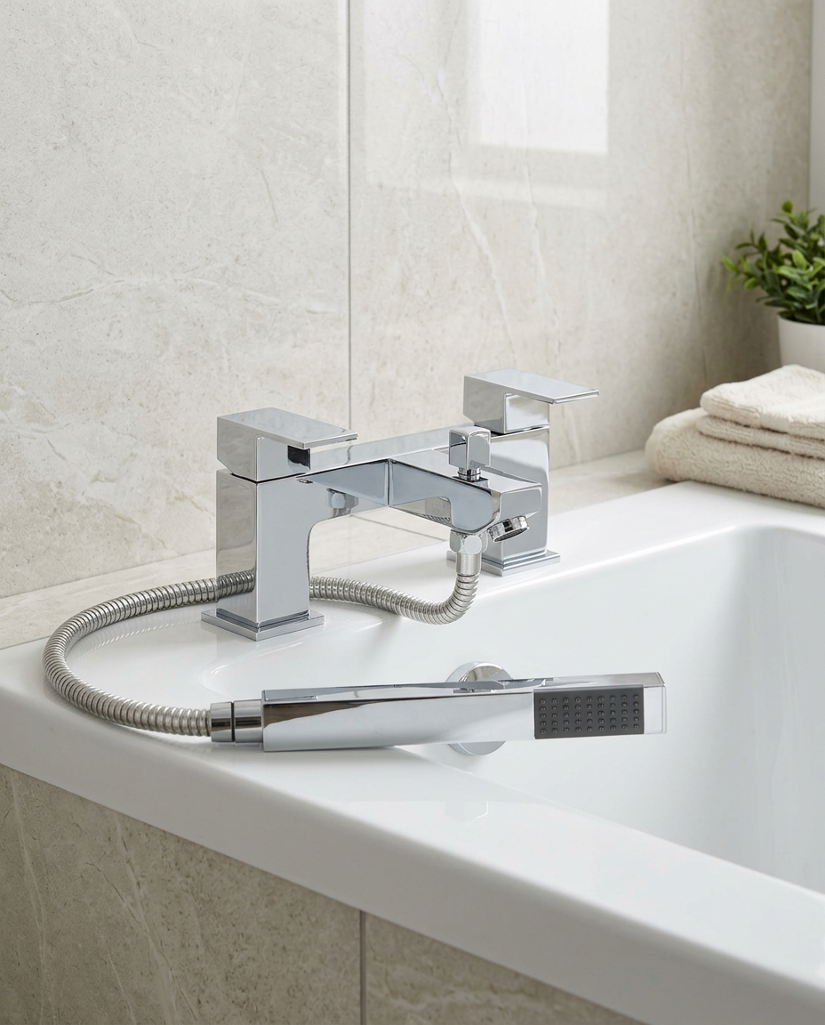 Elementa Bath Shower Mixer in a bright modern bathroom