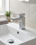 Elementa Mono Basin Mixer in a bright modern bathroom