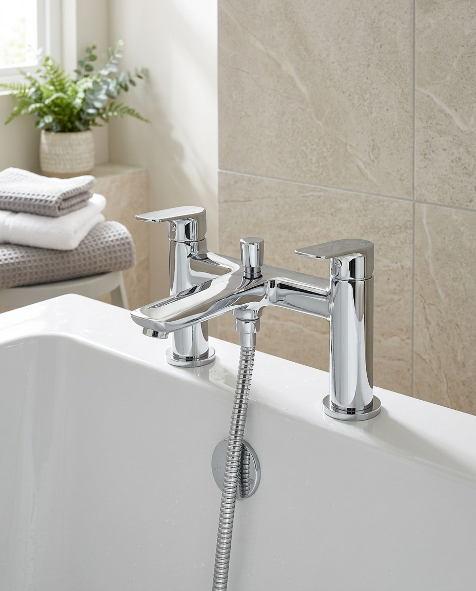 Etta Bath Shower Mixer in a bright modern bathroom
